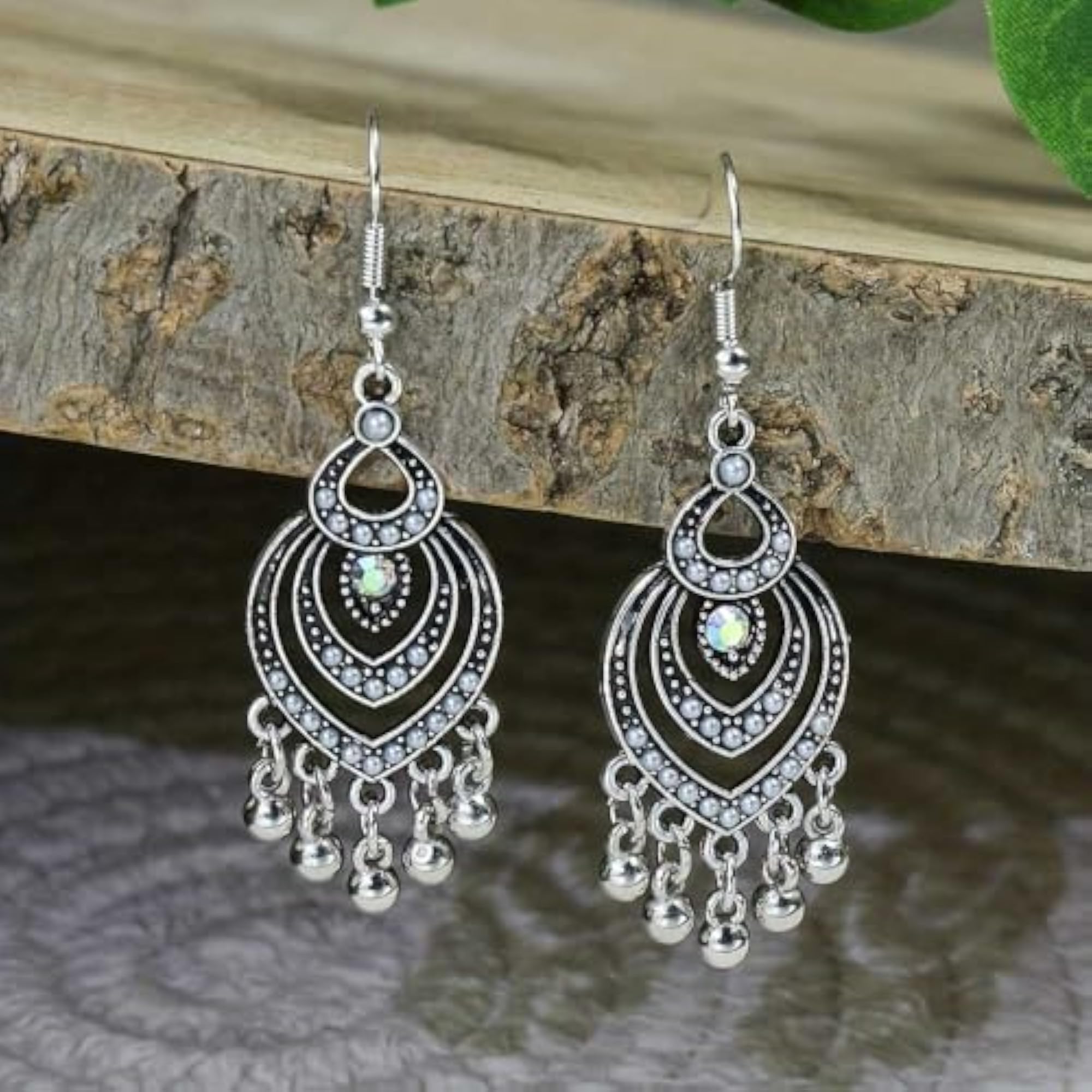 Bohemian Oxidized Pendant Necklace & Earrings Set